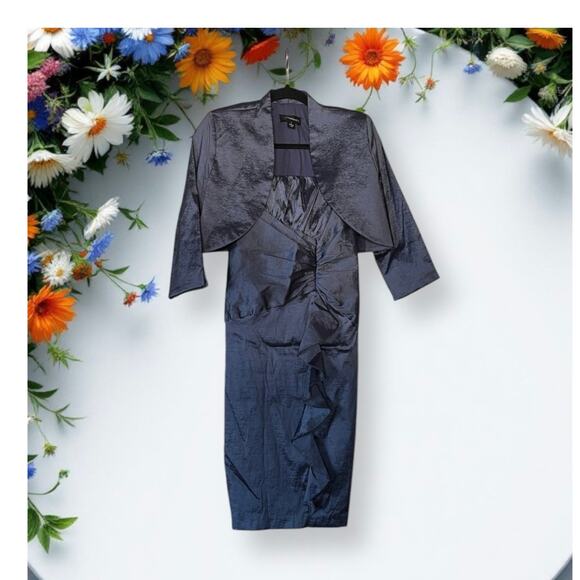 R&M Richard’s Midnight Blue & Black Paisley 2 Pc Dress Blazer Size 6 - Picture 1 of 9